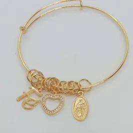 BRACELETE ARGOLINHAS PINGENTES  FE/CORACAO/ MEDALHA