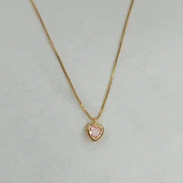 GARGANTILHA CORAÇÃO ZIRCÔNIA ROSA