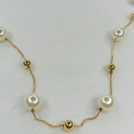 GARGANTILHA PÉROLA G E BOLINHAS INTERCALADAS 40CM