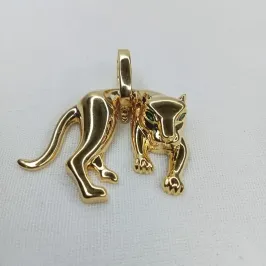 PINGENTE LEOPARDO LISO  C/ ZIRCONIA VERDE