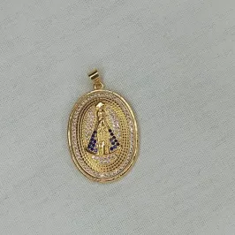 PINGENTE NOSSA SENHORA OVAL CRAVEJADO