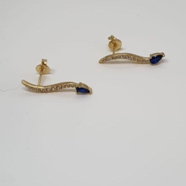 BRINCO HASTE CRAVEJADA SAFIRA GOTA NA PONTA