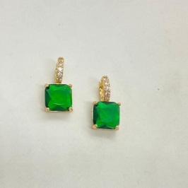 BRINCO PEDRA VERDE QUADRADO ARGOLA CLIK CRAVEJADA