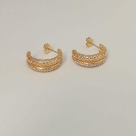 BRINCO ARGOLA MEIO REDE VAZADO MEIO CRAVEJADO