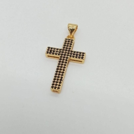 PINGENTE CRUZ CRAVEJADO ZIRCONIA NEGRA