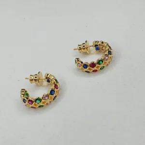 BRINCO ARGOLA LARGA PEDRAS COLORIDAS