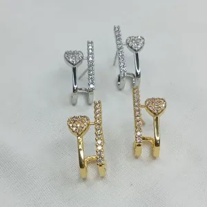 BRINCO EAR CUFF DUPLO CORAÇAO CRAVEJADO