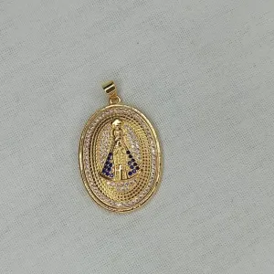 PINGENTE NOSSA SENHORA OVAL CRAVEJADO