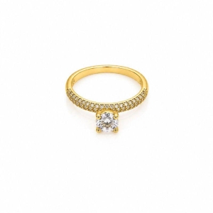 ANEL SOLITARIO CRAVEJADO LATERAL C/ ZIRCONI CENTRAL