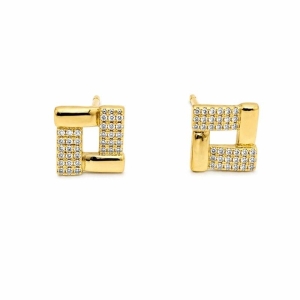 BRINCO QUADRADO DUAS PARTES LISA DUAS CRAVEJADAS