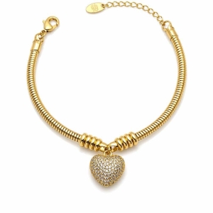 PULSEIRA  CORDA C/ PINGENTE CORAÇÃO CRAVEJADO