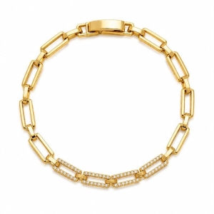 PULSEIRA  ELOS RETANGULAR VAZADO C/3 ELOS CRAVEJADOS