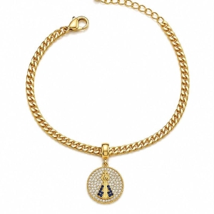 PULSEIRA GRUMET DUPLA  C/ MEDALHA NOSSA SENHORA CRAVEJADA