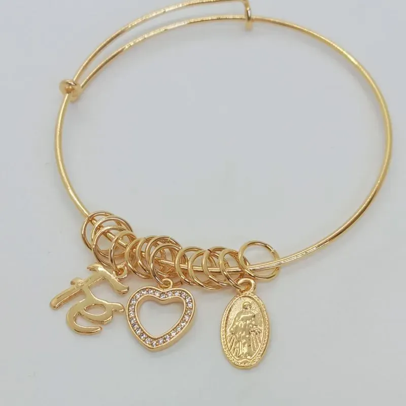 BRACELETE ARGOLINHAS PINGENTES  FE/CORACAO/ MEDALHA