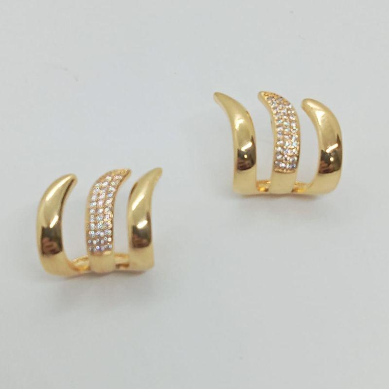 BRINCO EARCUFF  TRES HASTE DUAS LISA UMA CRAVEJADA