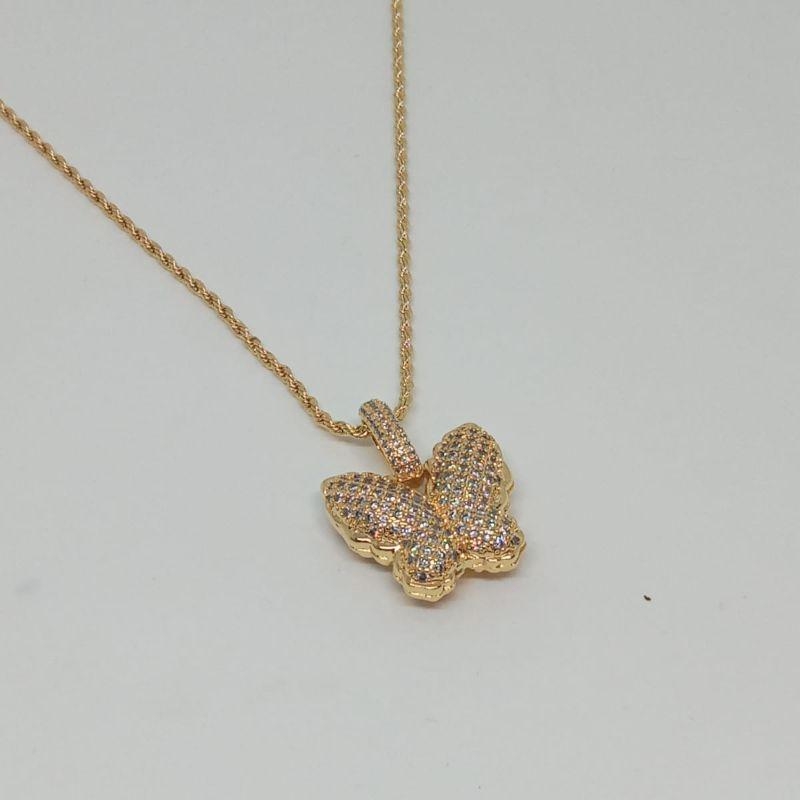 GARGANTILHA CORDAO C/ PINGENTE BORBOLETA CRAVEJADA