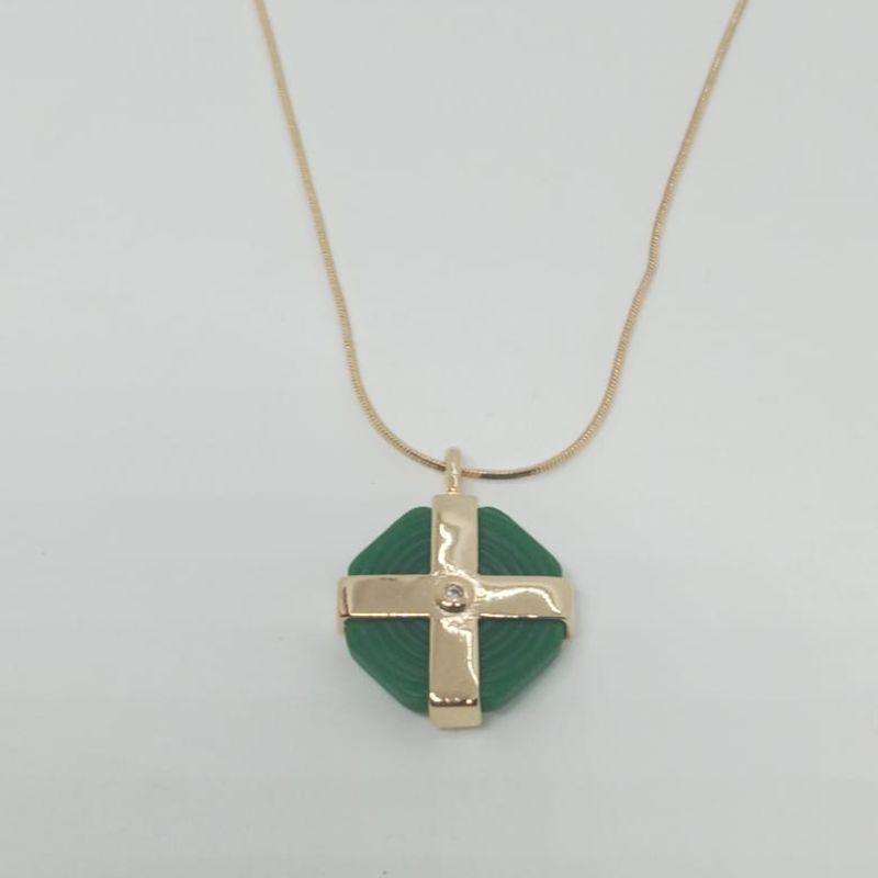 GARGANTILHA REDONDO C/ DETALHE EM X DOURADO