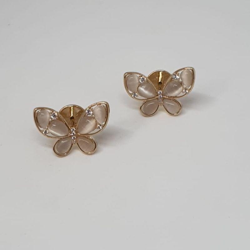 BRINCO BORBOLETA MADRE PEROLA  ZIRCONIA