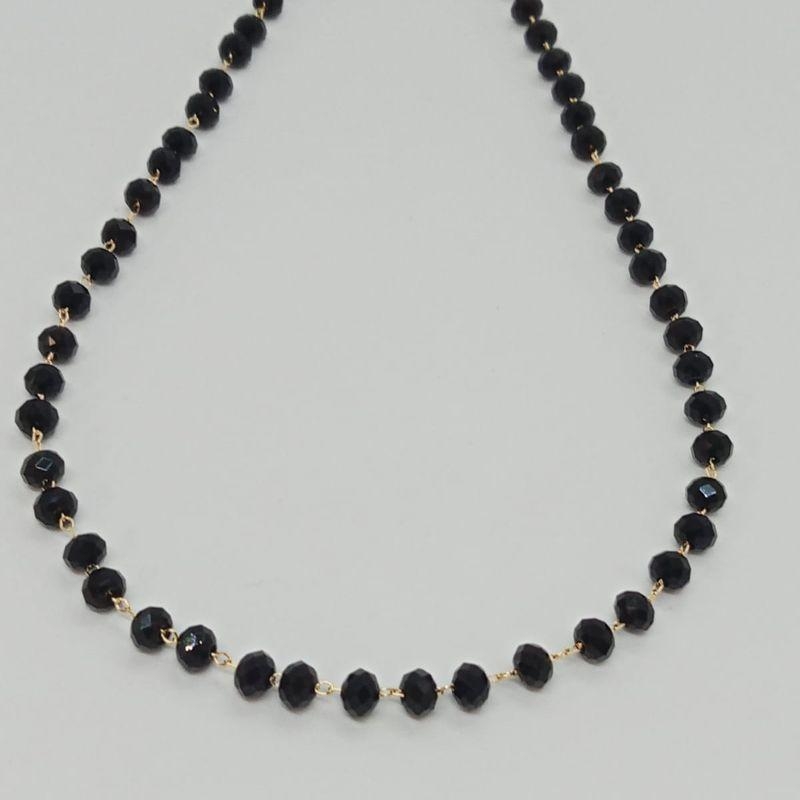 GARGANTILHA  PEDRAS FACETADAS PRETA 50 CM