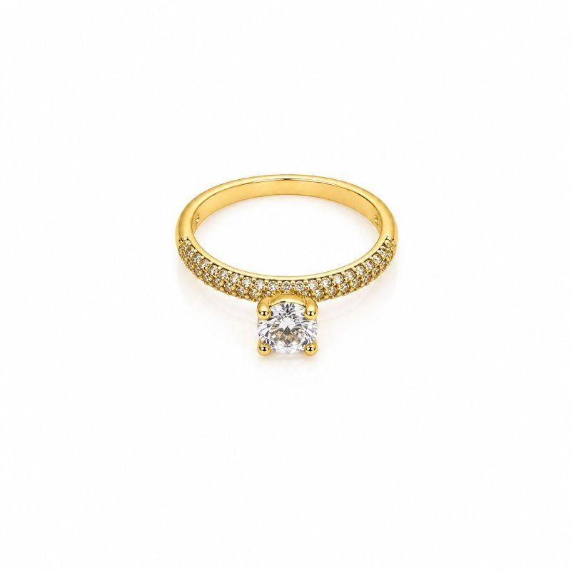 ANEL SOLITARIO CRAVEJADO LATERAL C/ ZIRCONI CENTRAL