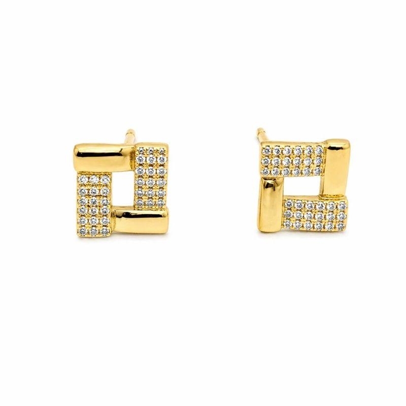 BRINCO QUADRADO DUAS PARTES LISA DUAS CRAVEJADAS