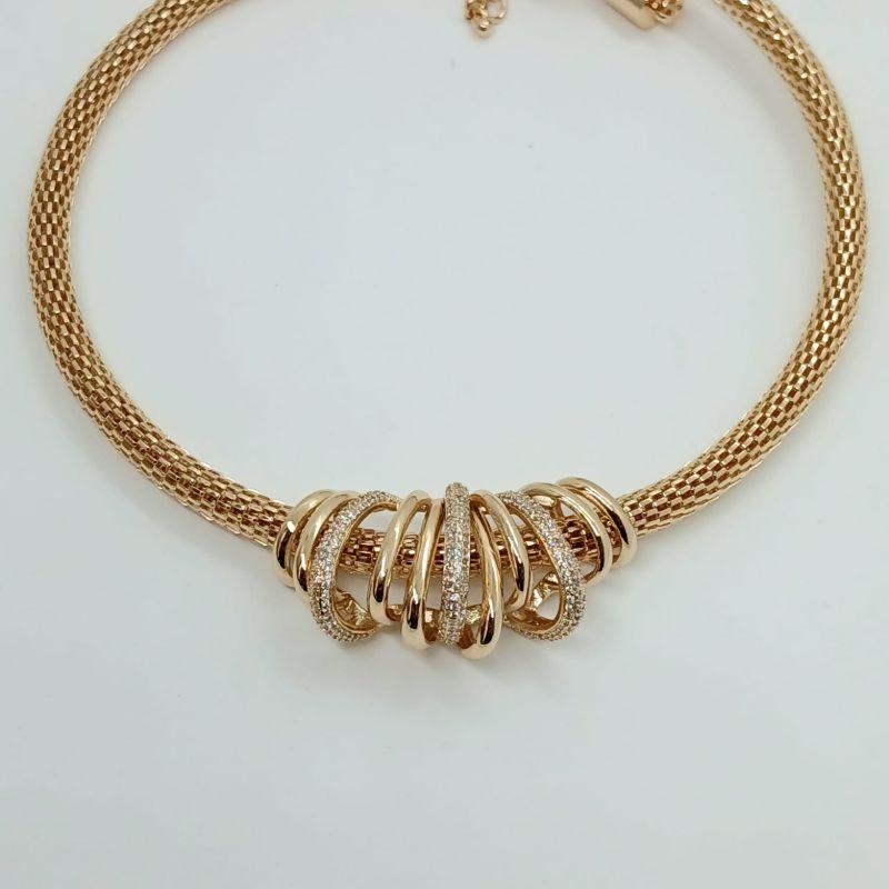 GARGANTILHA ARO REDE C/ PINGENTE PARTE LISA E CRAVEJADA