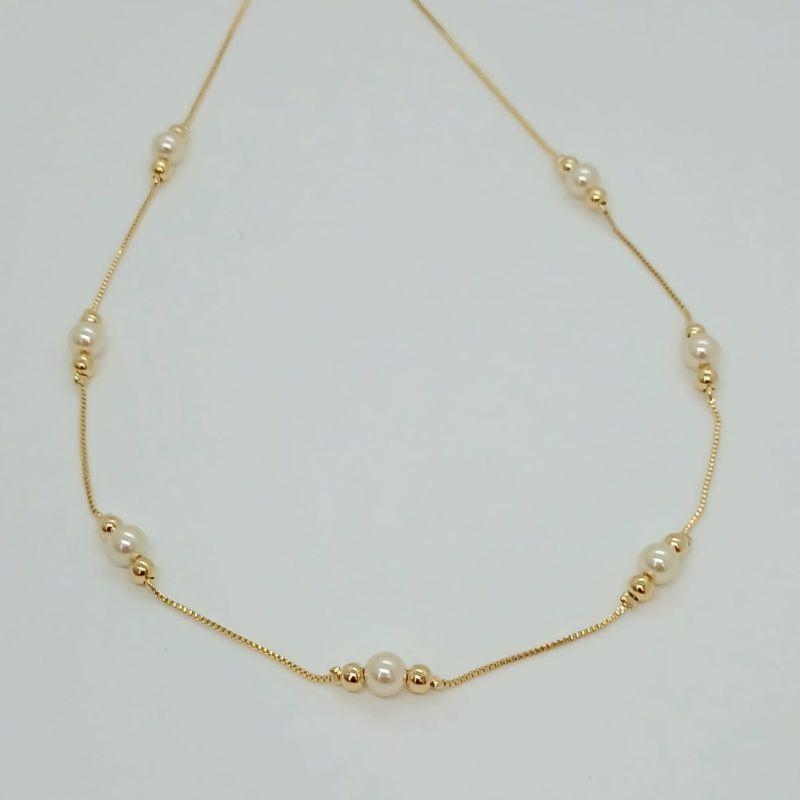 GARGANTILHA VENEZIANA C/ PEROLA E DUAS ESFERAS LETERAL