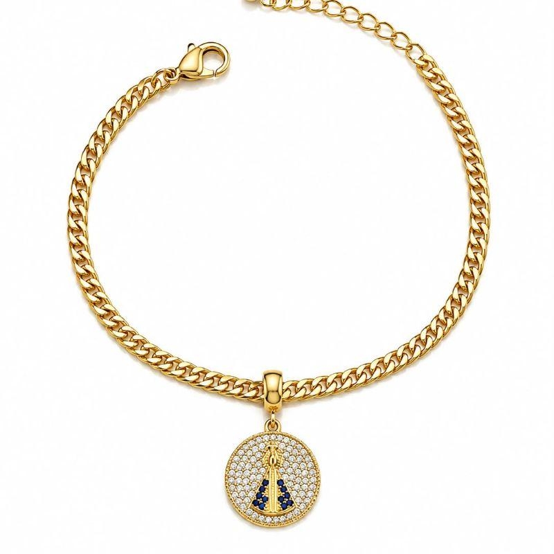PULSEIRA GRUMET DUPLA  C/ MEDALHA NOSSA SENHORA CRAVEJADA