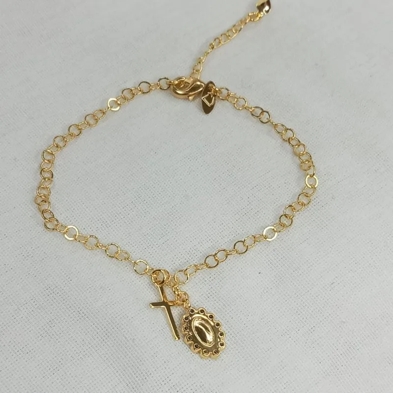 PULSEIRA COM PINGENTE NOSSA SENHORA E CRUZ