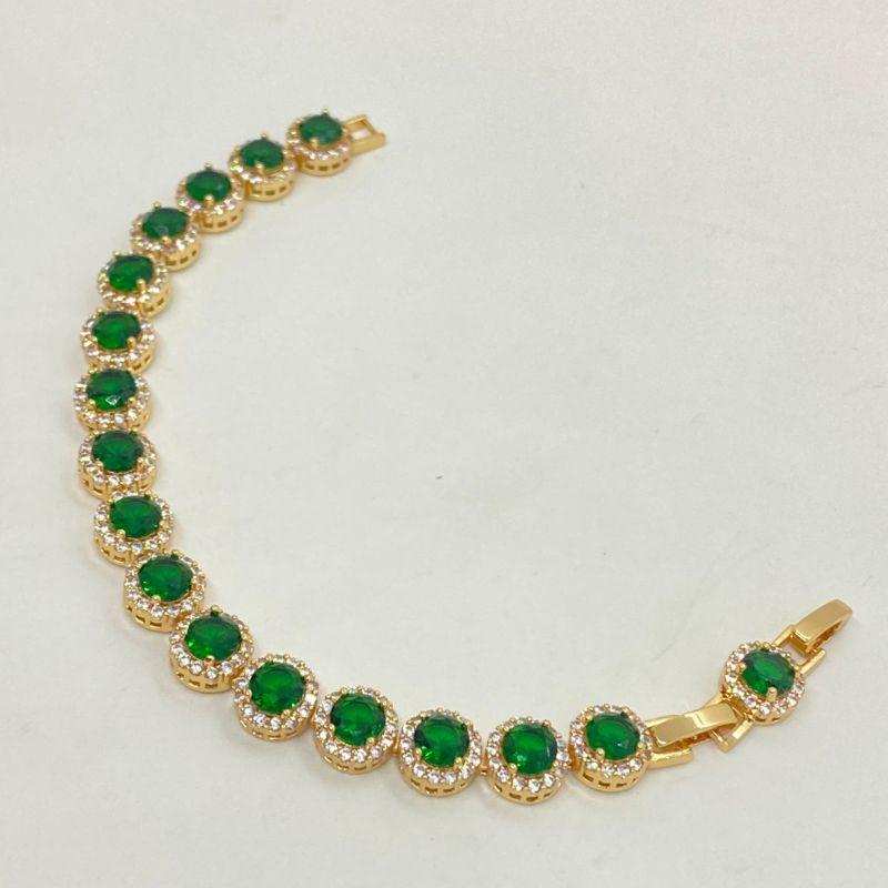 PULSEIRA  PEDRA VERDE RESONDA CRAVEJADA AO REDOR