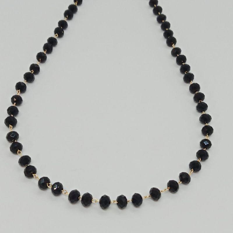 GARGANTILHA  PEDRAS FACETADAS PRETA 50 CM