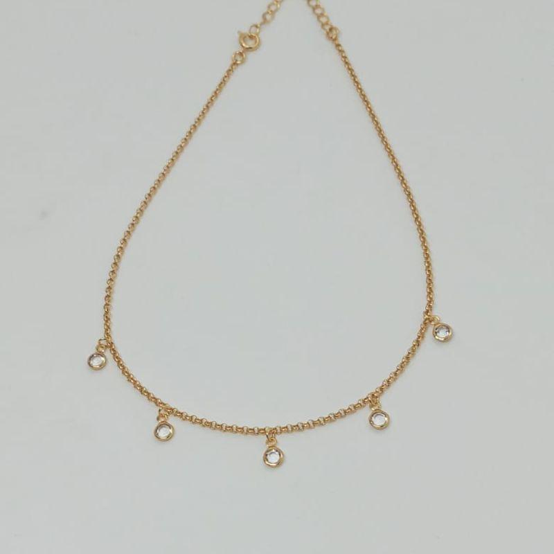 GARGANTILHA PORTUGUESA C/ ZIRCONIA REDONDA PENDURADA INFANTIL