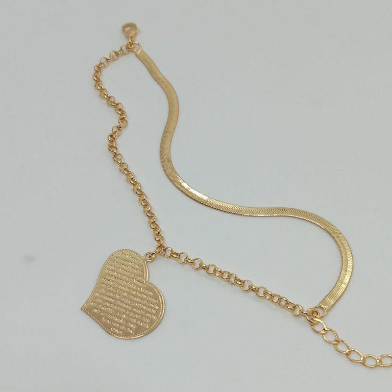 PULSEIRA DUPLA FITA E PORTUGUESA C/ PINGENTE CORACAO ORACAO PAI NOSSO