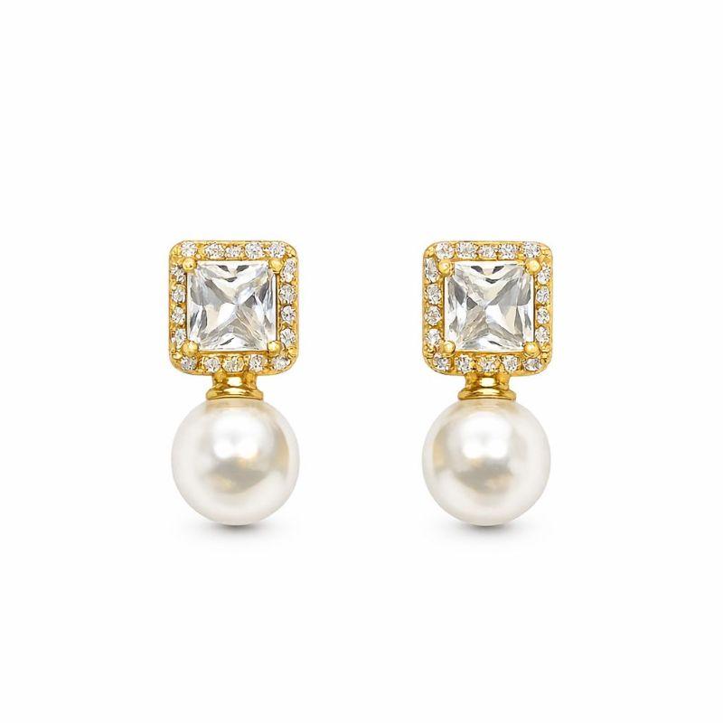 BRINCO BASE ZIRCONIA QUADRADA CRAVEJADO C/ PEROLA NA PONTA