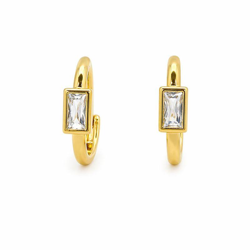 BRINCO MEIA RGOLA LISA C/ 1 ZIRCONIA BAGUETE NO CENTRO