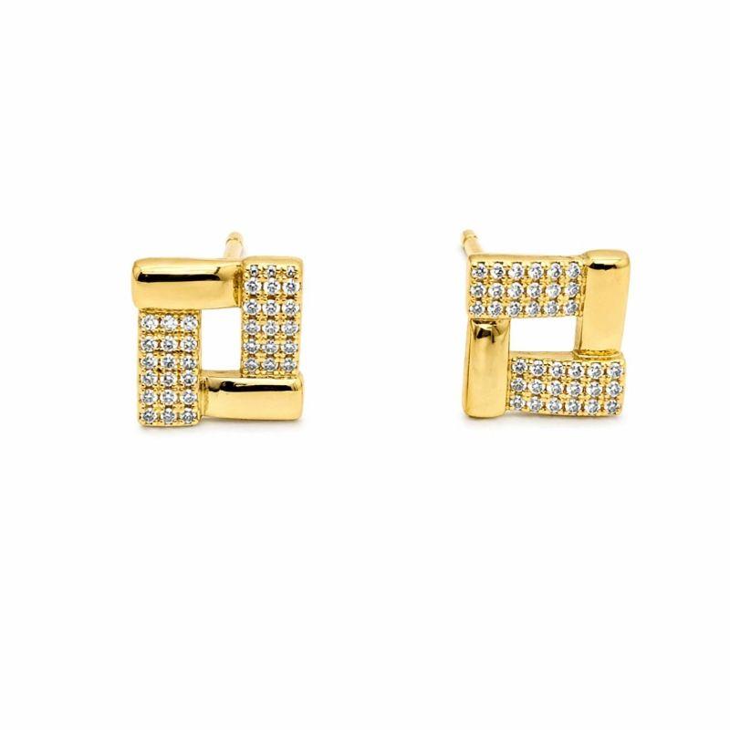 BRINCO QUADRADO DUAS PARTES LISA DUAS CRAVEJADAS