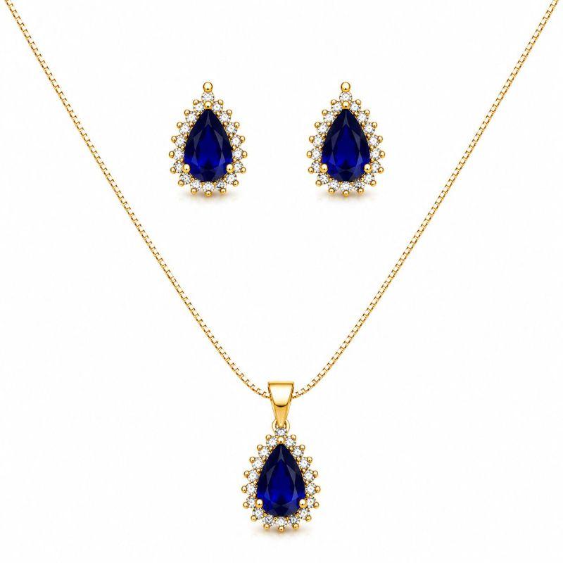 CONJUNTO GARGANTILHA E BRINCO ZIRCONIA DIVERSAS CORES CRAVEJADO AO REDOR