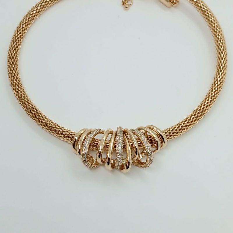 GARGANTILHA ARO REDE C/ PINGENTE PARTE LISA E CRAVEJADA