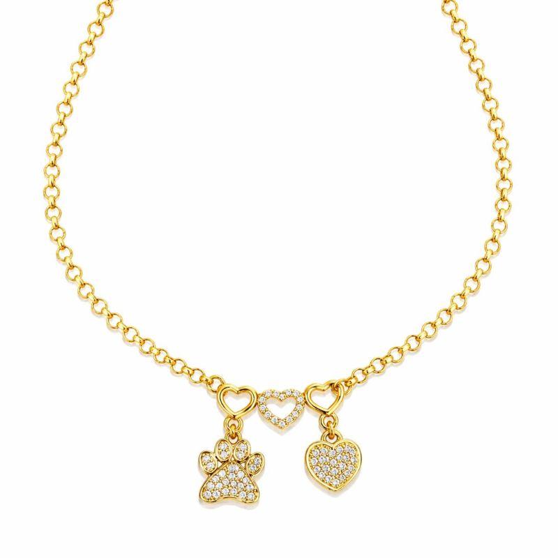 GARGANTILHA PORTUGUESA FINA C/ PINGENTE CORACAO E PARINHA CRAVEJADA