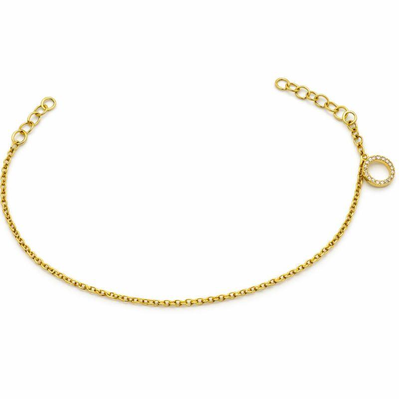 PULSEIRA PORTUGUESA FINA C/ PINGENTE REDONDO CRAVEJADO