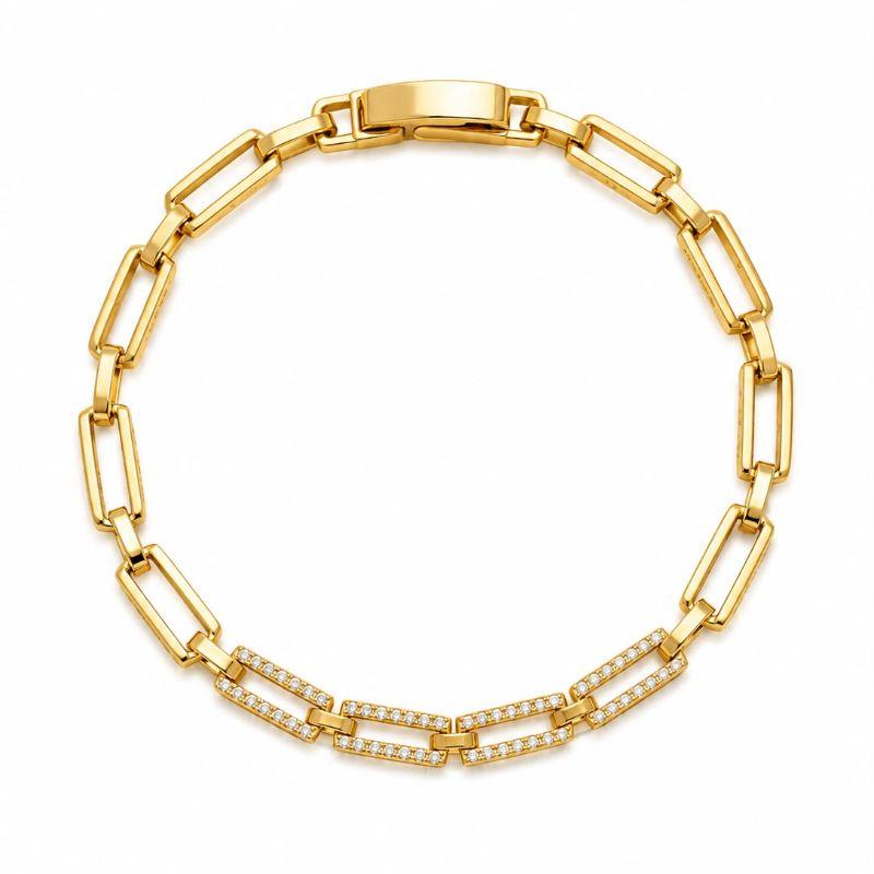 PULSEIRA  ELOS RETANGULAR VAZADO C/3 ELOS CRAVEJADOS